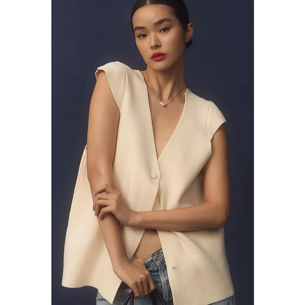 ANTHROPOLOGIE Women's The Willa Oversized Sweater Vest Size XXS In Ivory